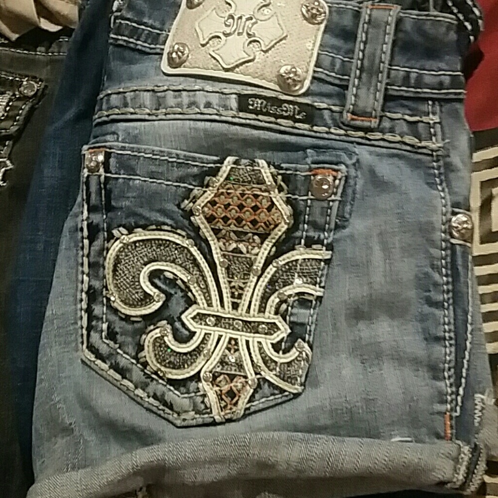 Miss me blue jean shorts yellow and orange embroid